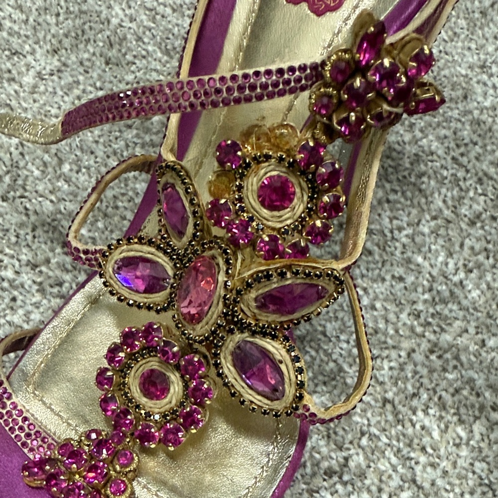 Rene Caovilla Purple and Gold Embellished Heels - Picture 5 of 5